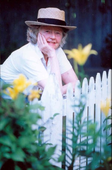 Pat in her garden